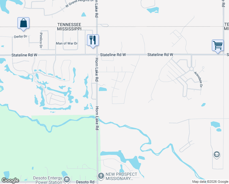 map of restaurants, bars, coffee shops, grocery stores, and more near 8704 Bonfire Drive in Southaven