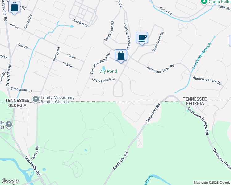 map of restaurants, bars, coffee shops, grocery stores, and more near 616 Pine Brow Trail in Chattanooga