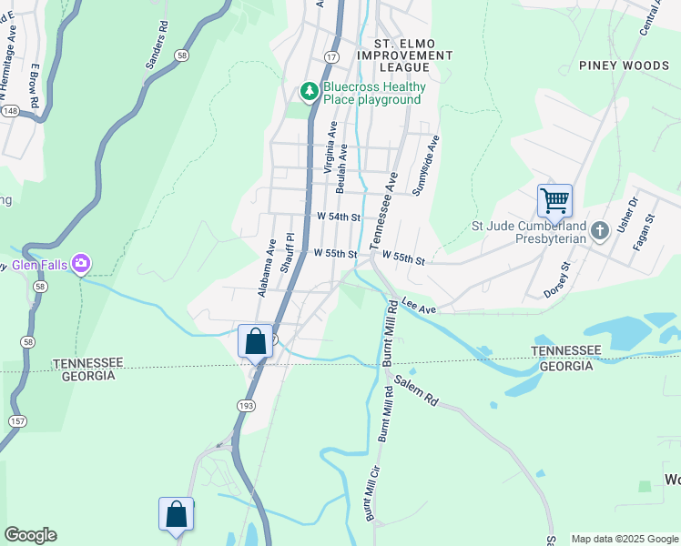 map of restaurants, bars, coffee shops, grocery stores, and more near 5515 Tennessee Avenue in Chattanooga