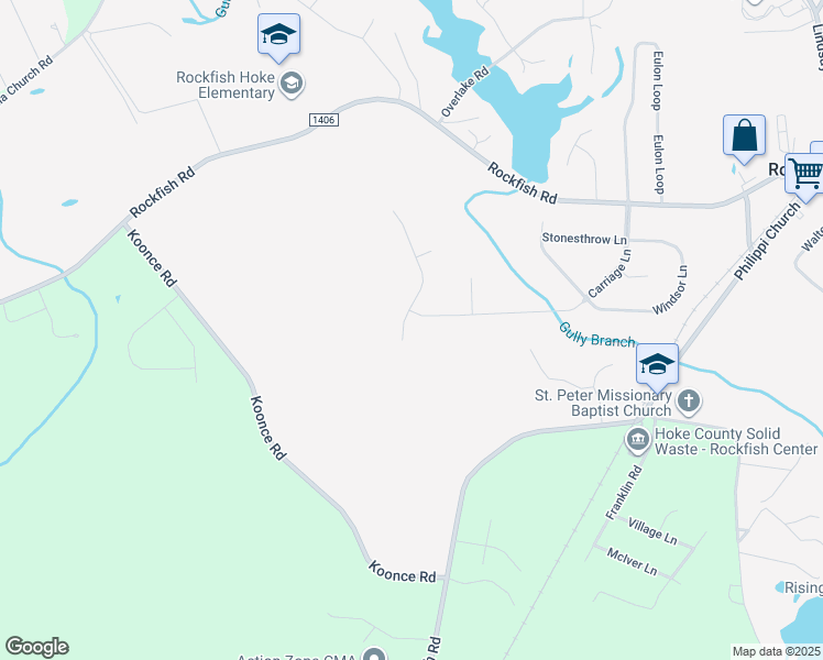 map of restaurants, bars, coffee shops, grocery stores, and more near 126 Early Dawn Dr in Raeford