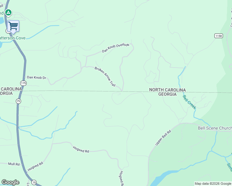 map of restaurants, bars, coffee shops, grocery stores, and more near 2197 Carlin Road in Hiawassee