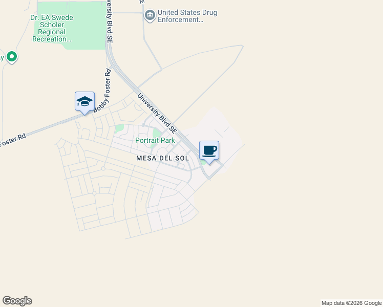 map of restaurants, bars, coffee shops, grocery stores, and more near 5705 Bourke-White Drive Southeast in Albuquerque