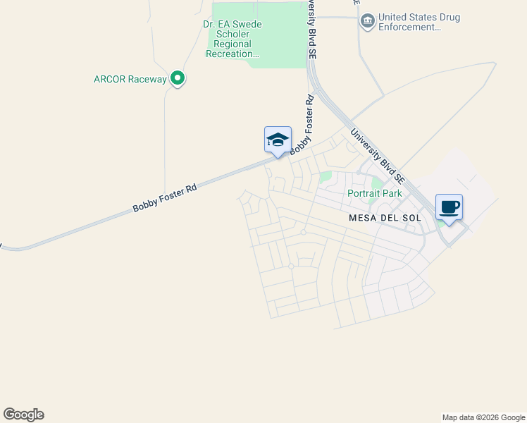 map of restaurants, bars, coffee shops, grocery stores, and more near Sagan Loop Southeast in Albuquerque