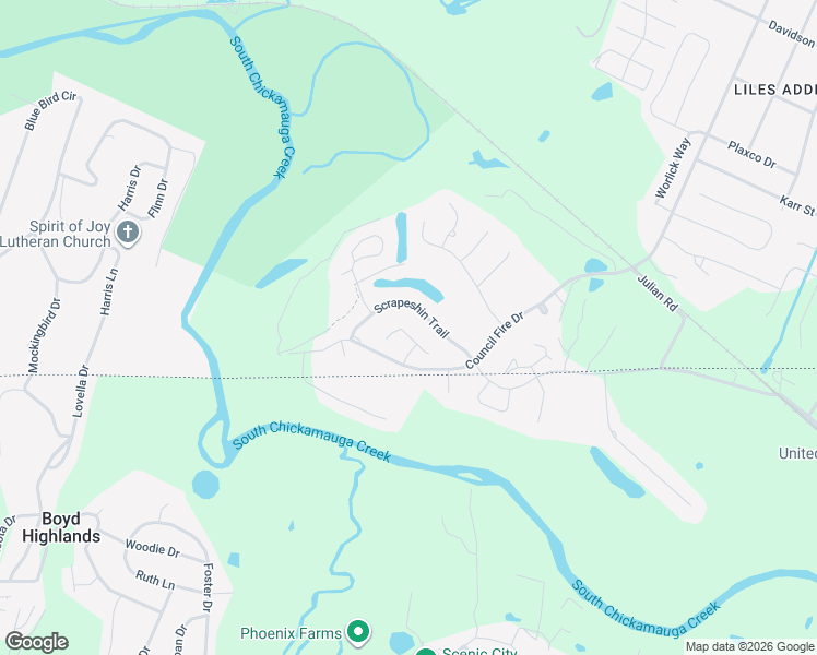map of restaurants, bars, coffee shops, grocery stores, and more near 7806 Scrapeshin Trail in Chattanooga