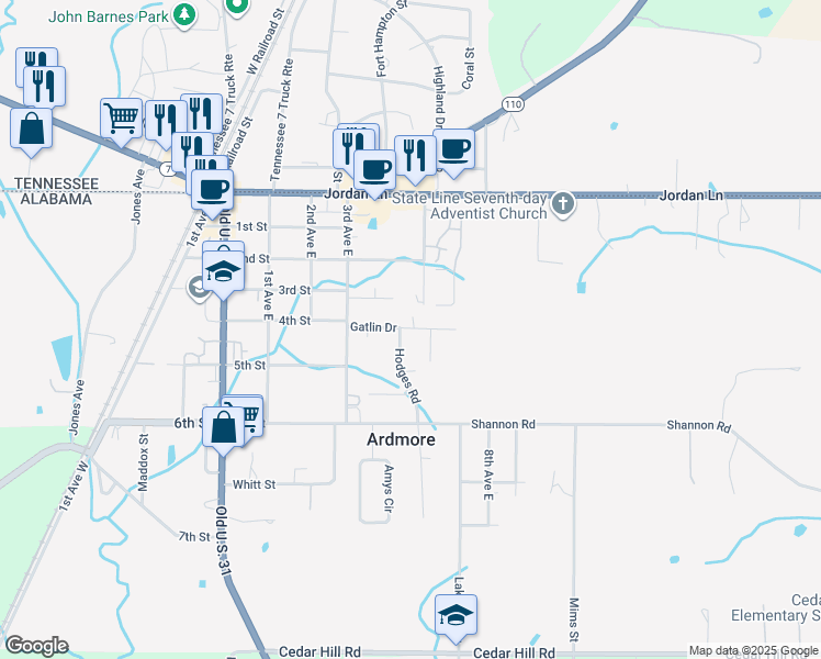 map of restaurants, bars, coffee shops, grocery stores, and more near 26920 Gatlin Drive in Ardmore