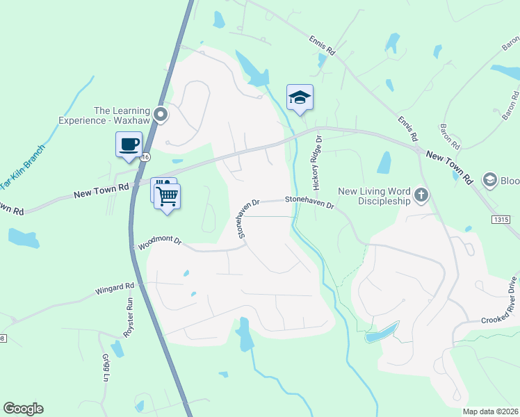 map of restaurants, bars, coffee shops, grocery stores, and more near 7829 Stonehaven Dr in Waxhaw