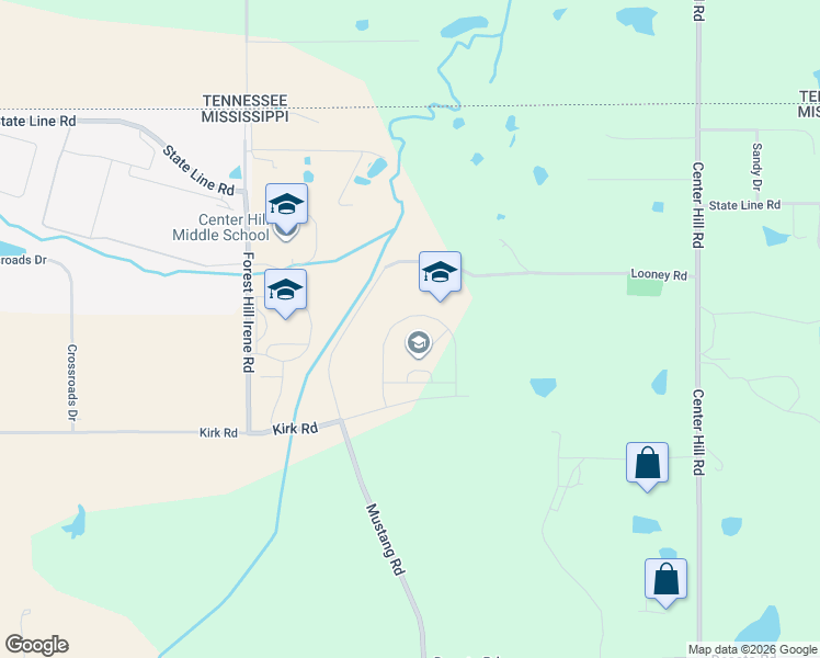 map of restaurants, bars, coffee shops, grocery stores, and more near 13250 Kirk Road in Olive Branch