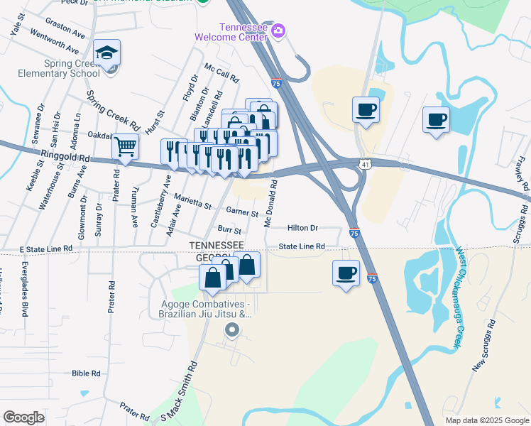 map of restaurants, bars, coffee shops, grocery stores, and more near 1515 Mc Donald Road in Chattanooga