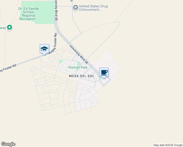 map of restaurants, bars, coffee shops, grocery stores, and more near 5705 Bourke-White Drive Southeast in Albuquerque