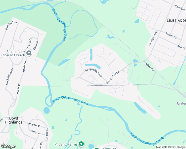 map of restaurants, bars, coffee shops, grocery stores, and more near 7806 Scrapeshin Trail in Chattanooga
