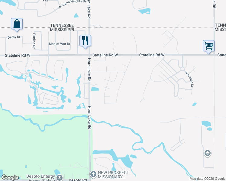 map of restaurants, bars, coffee shops, grocery stores, and more near 3817 Farm Pond Cove West in Southaven