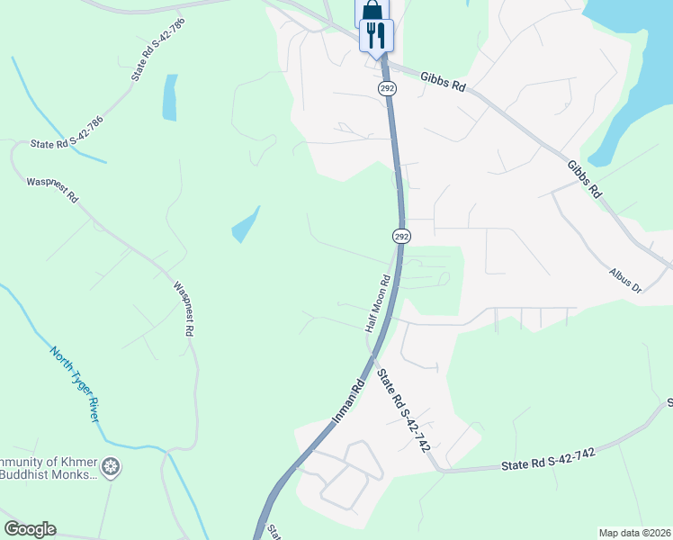 map of restaurants, bars, coffee shops, grocery stores, and more near 349 Evie Brittain Court in Wellford