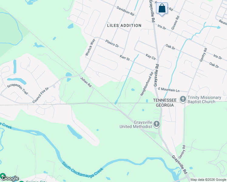 map of restaurants, bars, coffee shops, grocery stores, and more near 660 Julian Road in Chattanooga