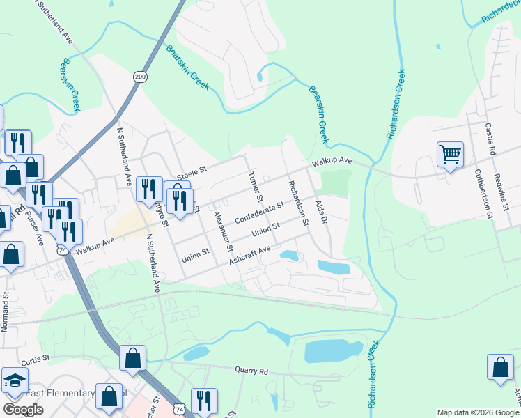 map of restaurants, bars, coffee shops, grocery stores, and more near 401 Turner Street in Monroe