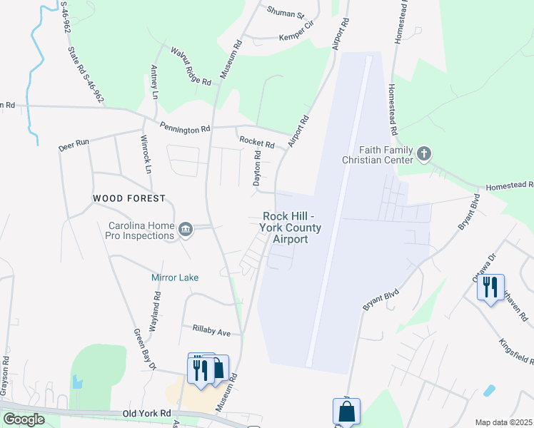 map of restaurants, bars, coffee shops, grocery stores, and more near 4520 Sabin Street in Rock Hill