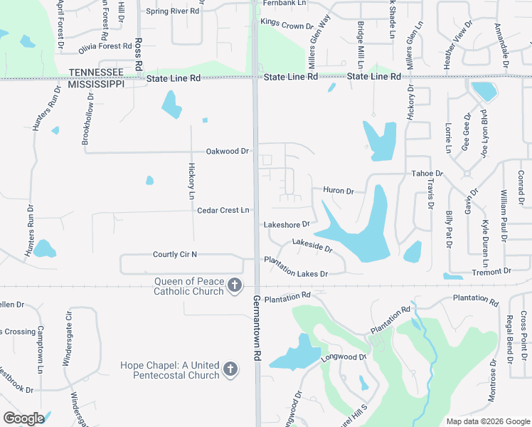 map of restaurants, bars, coffee shops, grocery stores, and more near 9004 Lakeshore Drive in Olive Branch