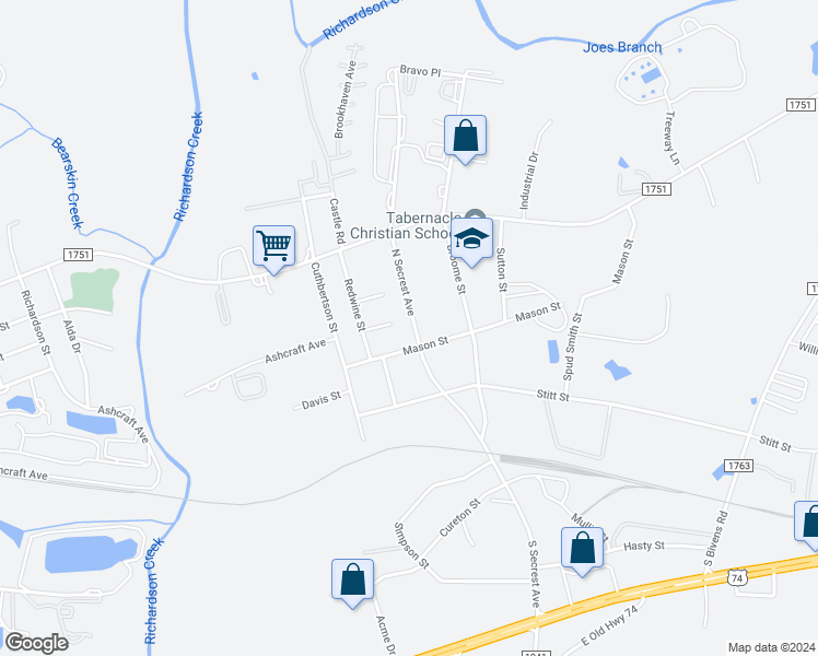 map of restaurants, bars, coffee shops, grocery stores, and more near 405 North Secrest Avenue in Monroe