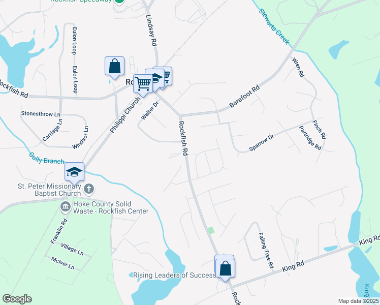 map of restaurants, bars, coffee shops, grocery stores, and more near 123 Usher Court in Raeford