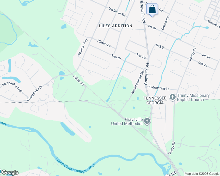 map of restaurants, bars, coffee shops, grocery stores, and more near 660 Julian Road in Chattanooga