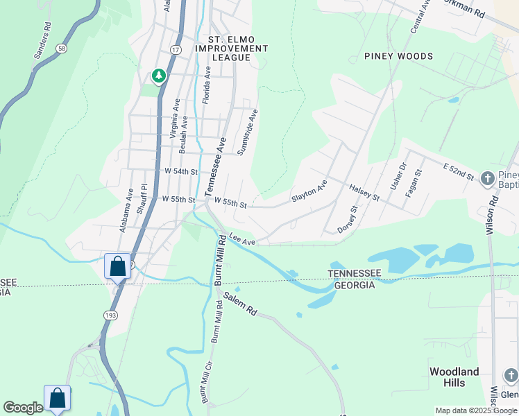 map of restaurants, bars, coffee shops, grocery stores, and more near 5514 O'Leary Street in Chattanooga