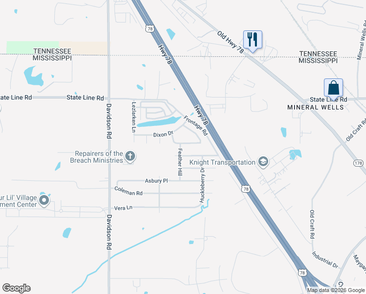 map of restaurants, bars, coffee shops, grocery stores, and more near 6321 Darwood Drive in Olive Branch