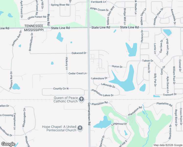 map of restaurants, bars, coffee shops, grocery stores, and more near 9004 Lakeshore Drive in Olive Branch