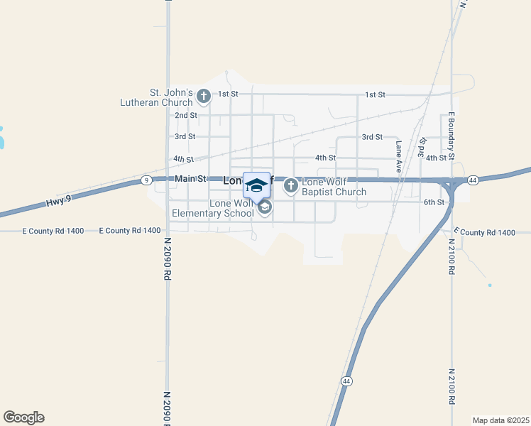 map of restaurants, bars, coffee shops, grocery stores, and more near 1001 7th Street in Lone Wolf