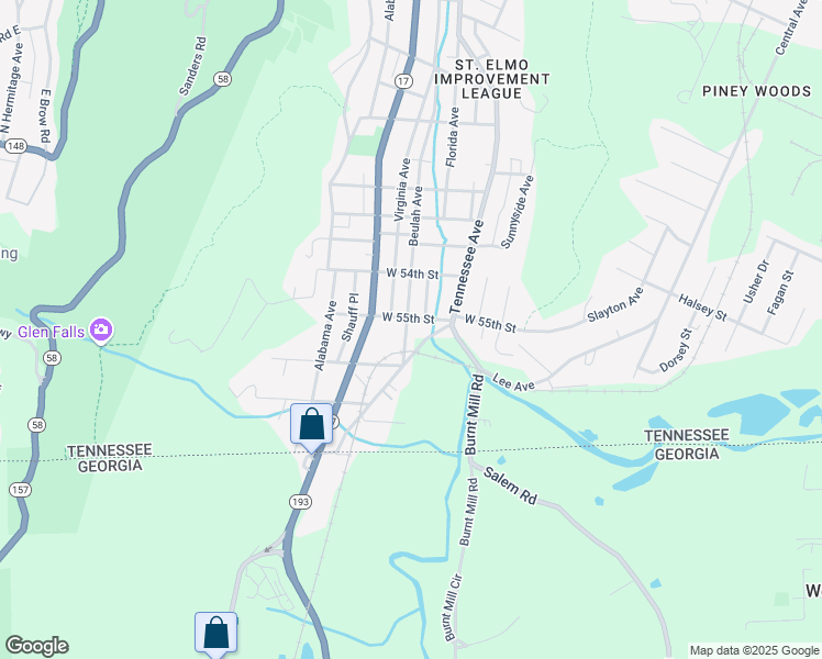 map of restaurants, bars, coffee shops, grocery stores, and more near 5515 Tennessee Avenue in Chattanooga