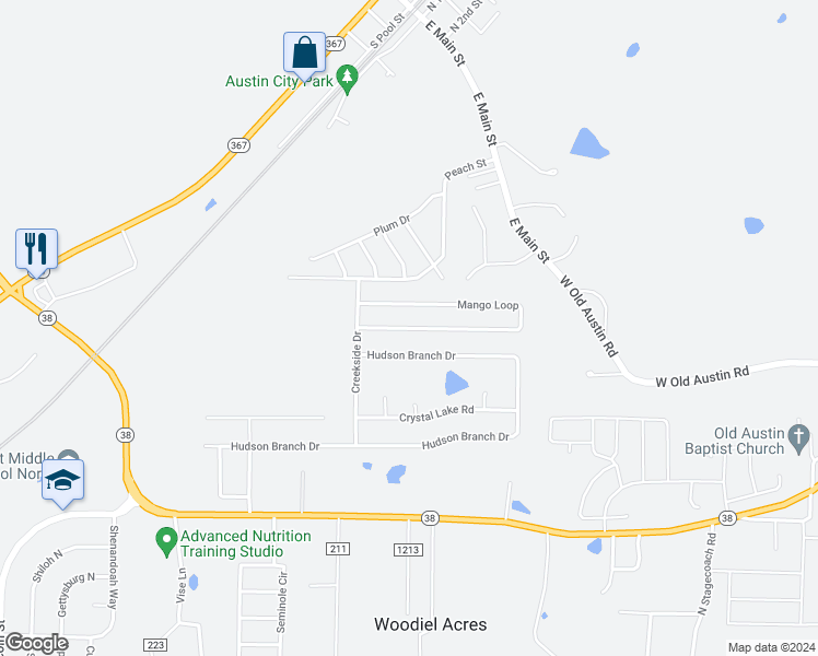 map of restaurants, bars, coffee shops, grocery stores, and more near 716 Mango Loop in Austin