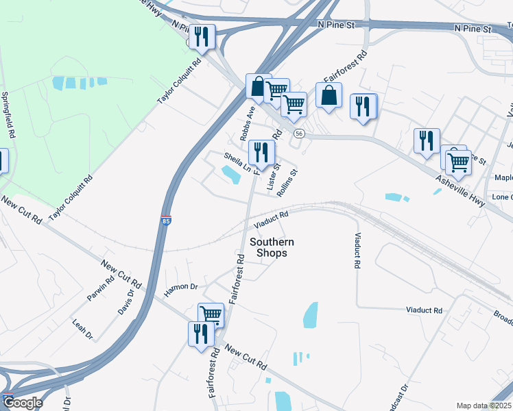 map of restaurants, bars, coffee shops, grocery stores, and more near 8345 Fairforest Road in Spartanburg