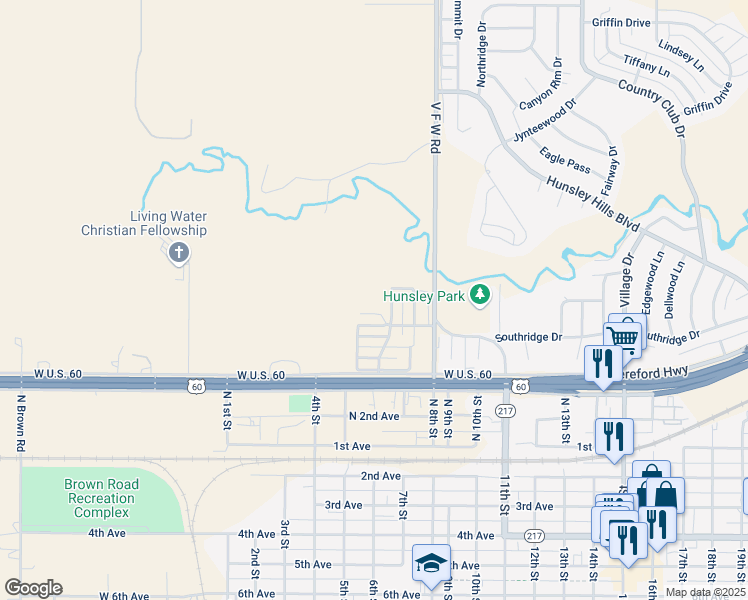 map of restaurants, bars, coffee shops, grocery stores, and more near 25 Creekside Lane in Canyon