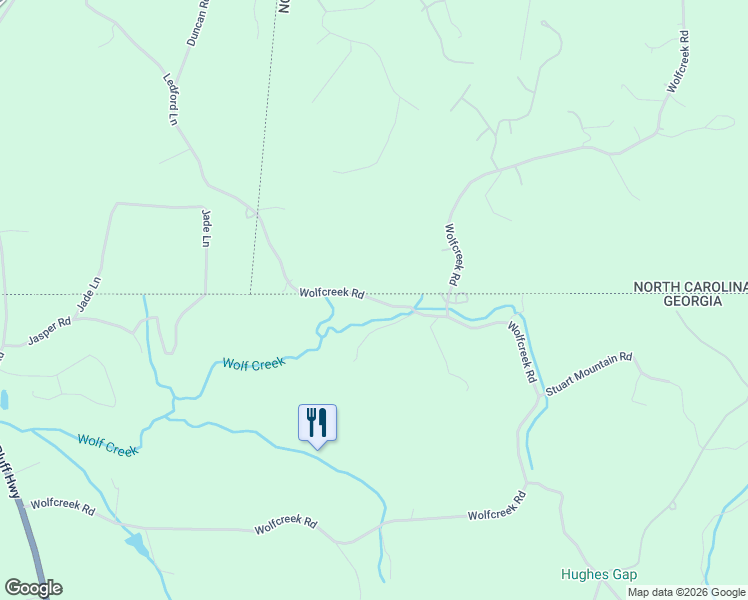 map of restaurants, bars, coffee shops, grocery stores, and more near Wolfcreek Road in Mineral Bluff