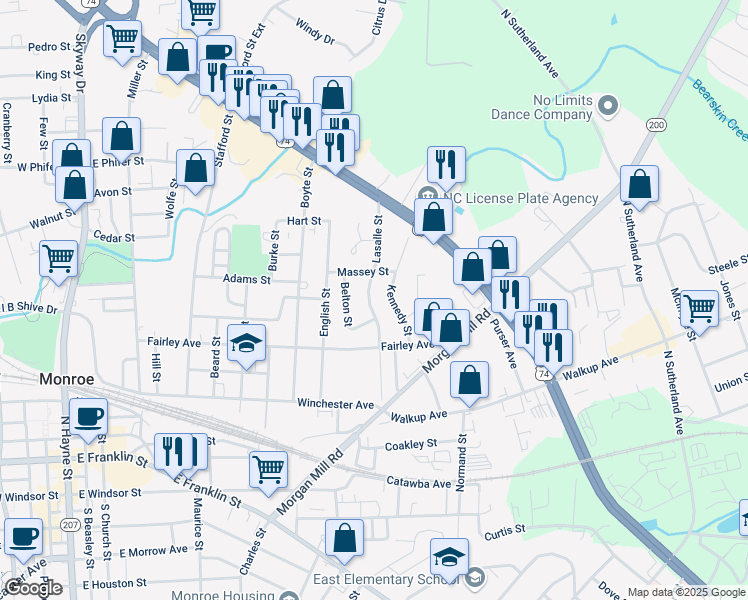 map of restaurants, bars, coffee shops, grocery stores, and more near 906 Lasalle Street in Monroe