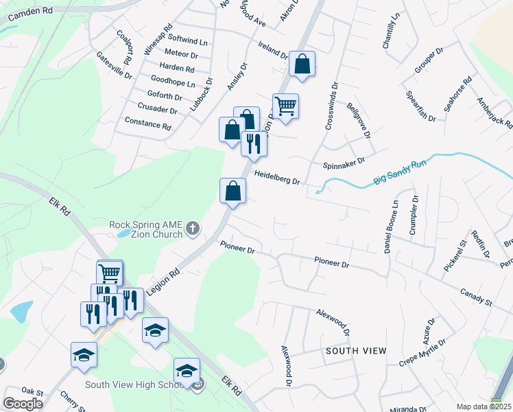 map of restaurants, bars, coffee shops, grocery stores, and more near 3829 Legion Rd in Hope Mills