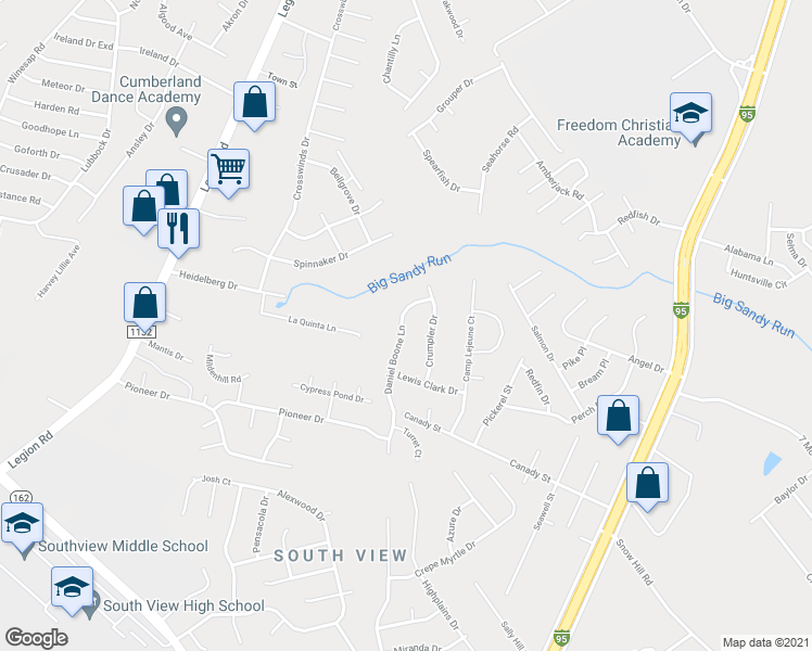 map of restaurants, bars, coffee shops, grocery stores, and more near 2627 Daniel Boone Lane in Hope Mills