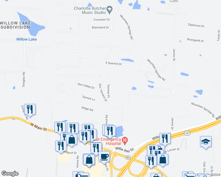 map of restaurants, bars, coffee shops, grocery stores, and more near 22 Sunrise Place in Cabot