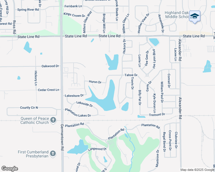 map of restaurants, bars, coffee shops, grocery stores, and more near 9420 Huron Drive in Olive Branch