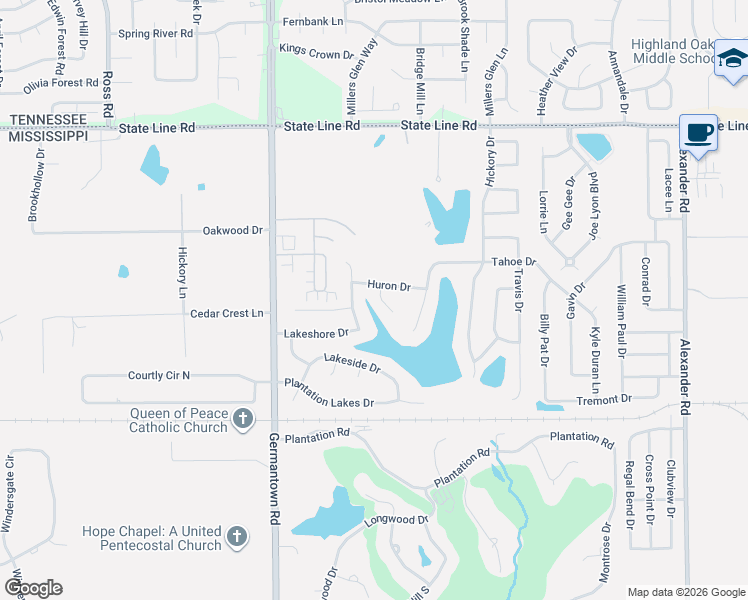 map of restaurants, bars, coffee shops, grocery stores, and more near 9312 Huron Drive in Olive Branch