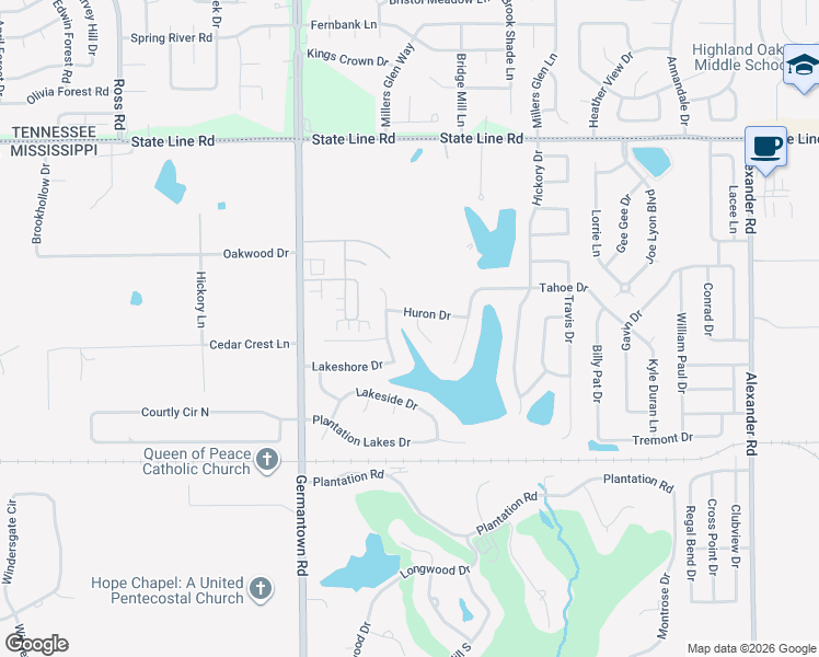 map of restaurants, bars, coffee shops, grocery stores, and more near 9083 Erie Cove in Olive Branch