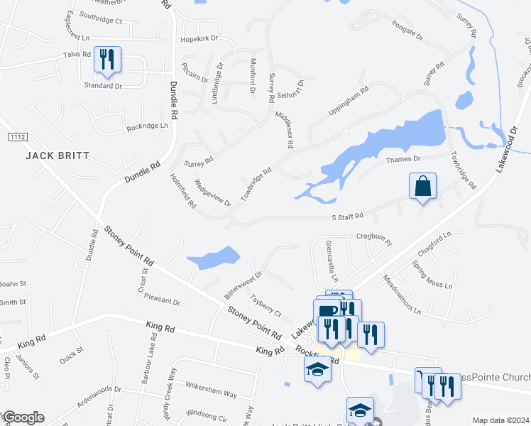 map of restaurants, bars, coffee shops, grocery stores, and more near 6918 South Staff Road in Fayetteville