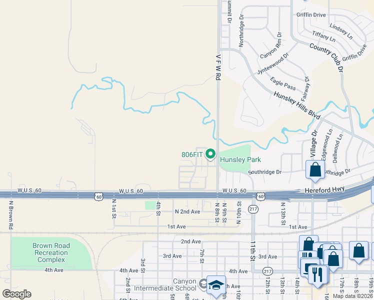 map of restaurants, bars, coffee shops, grocery stores, and more near 24 Creekside Lane in Canyon