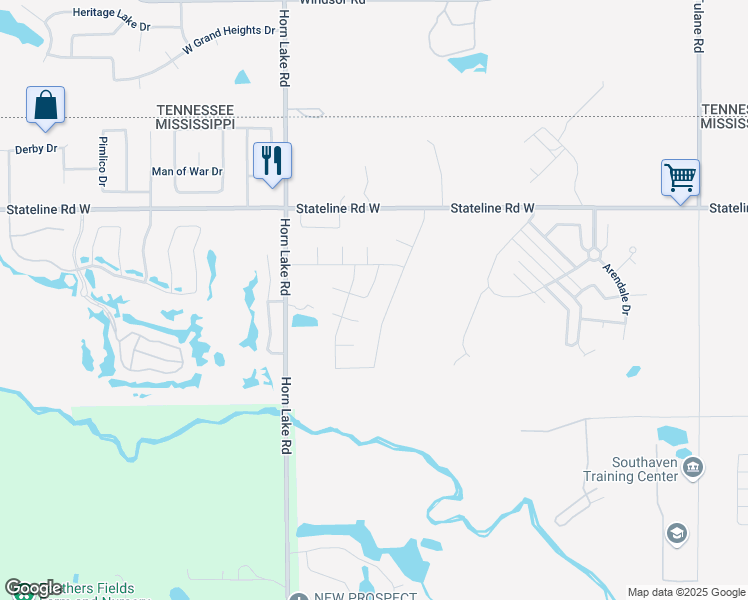 map of restaurants, bars, coffee shops, grocery stores, and more near 8784 Rolling Wagon Drive in Southaven