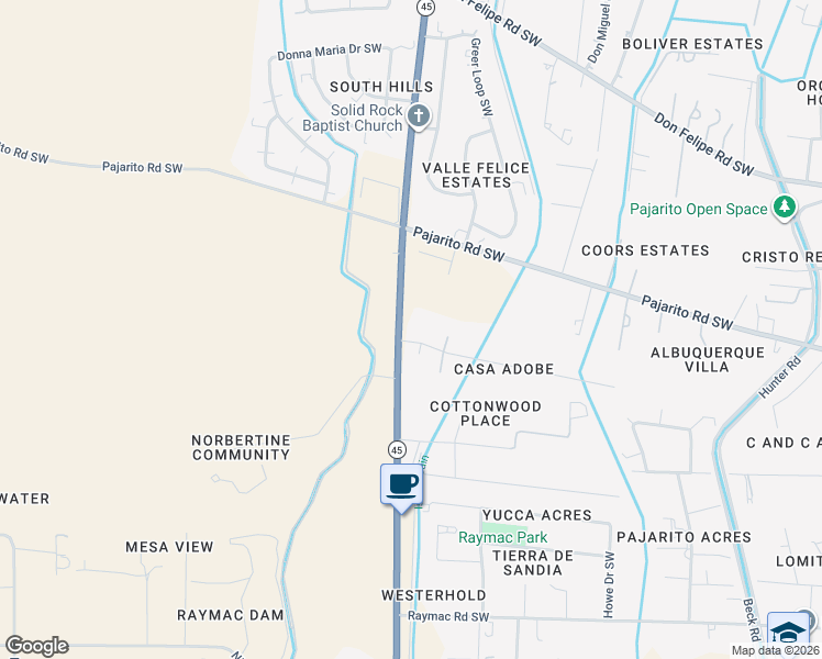 map of restaurants, bars, coffee shops, grocery stores, and more near 2719 Garner Road Southwest in Albuquerque