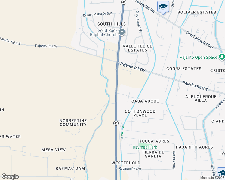 map of restaurants, bars, coffee shops, grocery stores, and more near 2719 Garner Road Southwest in Albuquerque