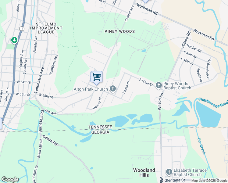 map of restaurants, bars, coffee shops, grocery stores, and more near 5291 Usher Street in Chattanooga