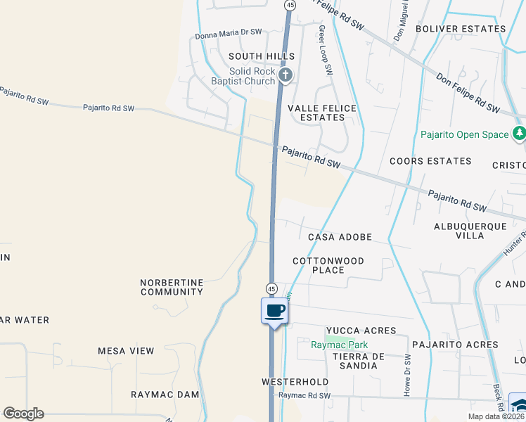 map of restaurants, bars, coffee shops, grocery stores, and more near 2719 Garner Road Southwest in Albuquerque