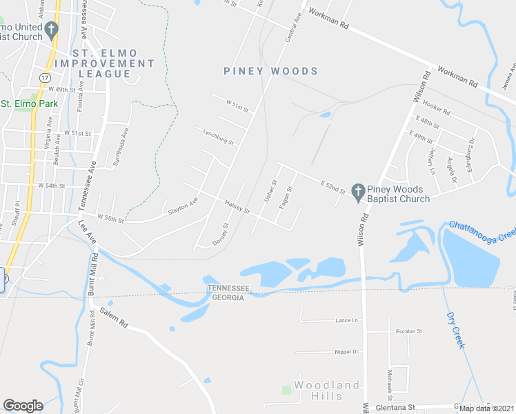 map of restaurants, bars, coffee shops, grocery stores, and more near 5271 Usher Street in Chattanooga