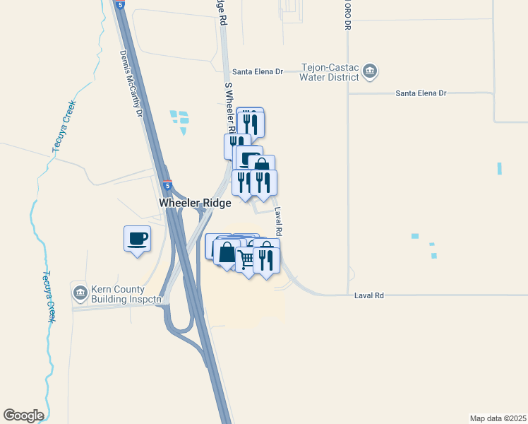 map of restaurants, bars, coffee shops, grocery stores, and more near Bob Stine Drive in Kern County