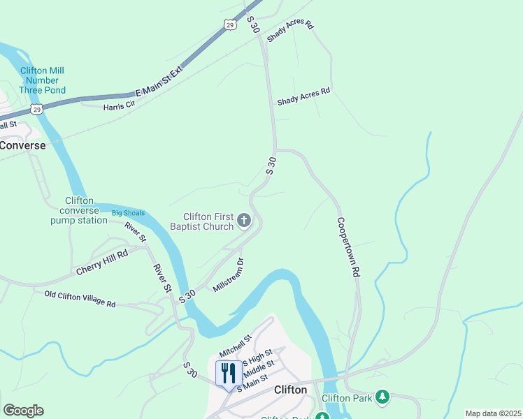 map of restaurants, bars, coffee shops, grocery stores, and more near 465 Cowpens Clifton Road in Spartanburg