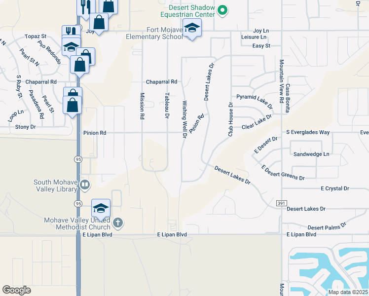 map of restaurants, bars, coffee shops, grocery stores, and more near 5747 Wishing Well Drive in Fort Mohave